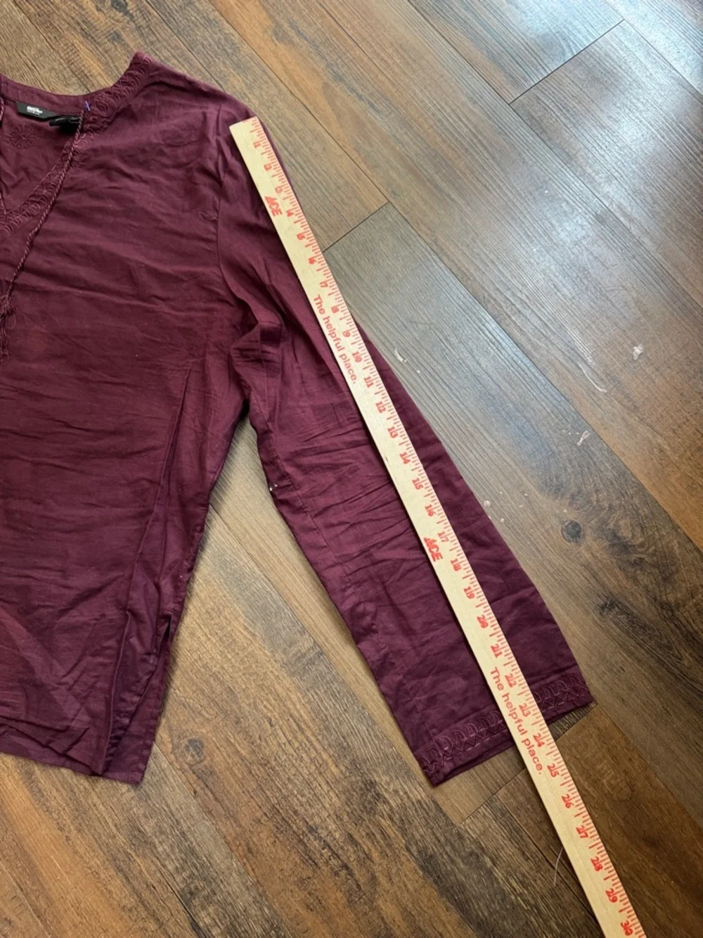 Embroidered V-Neck Tunic Top in Deep Wine